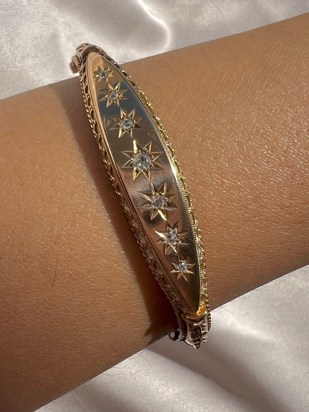 Antique 15k Rose Gold Diamond Starburst Bangle