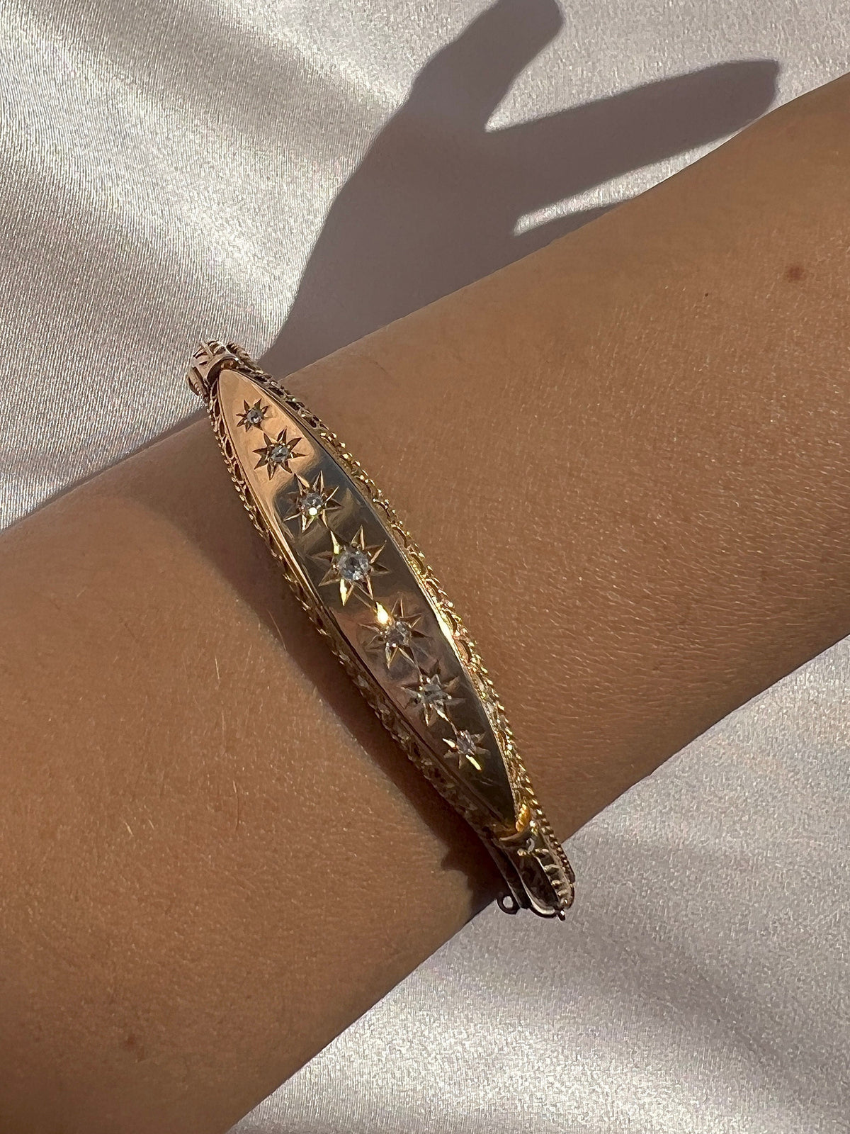 Antique 15k Rose Gold Diamond Starburst Bangle