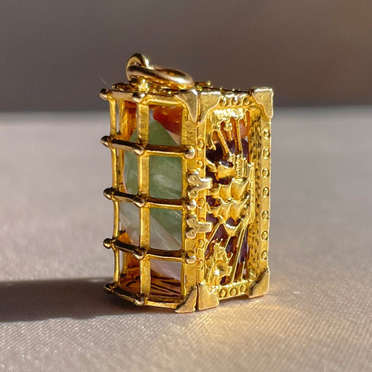 Vintage 9k Gemstone Treasure Chest Pendant 1967