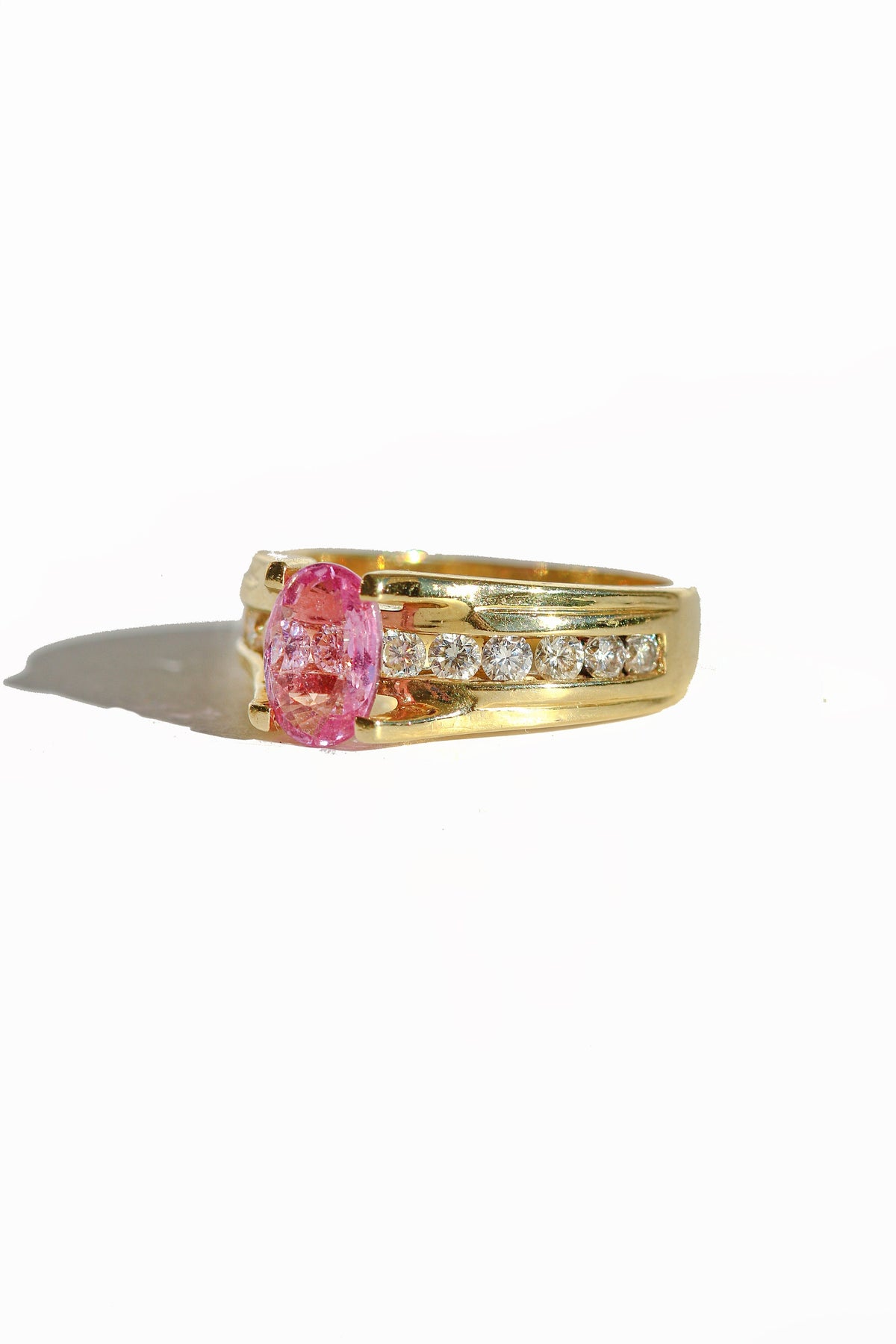 Vintage 18k Pink Sapphire Diamond Bar Ring