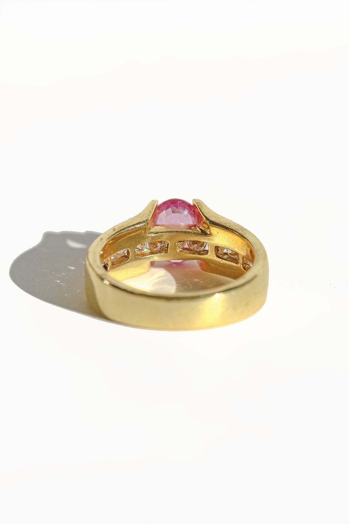 Vintage 18k Pink Sapphire Diamond Bar Ring