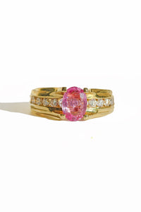 Vintage 18k Pink Sapphire Diamond Bar Ring