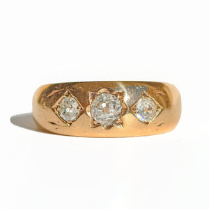 Antique 18k Diamond Starburst Trilogy Ring 1896
