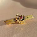 Antique 15k Ruby Pearl Crescent Star Brooch 1800s