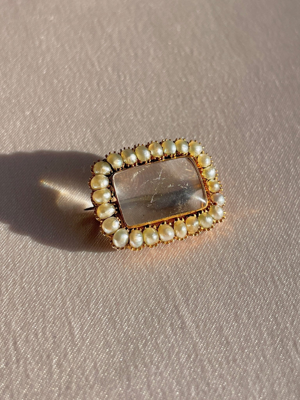 Antique Pearl Mourning Glass Brooch Pendant