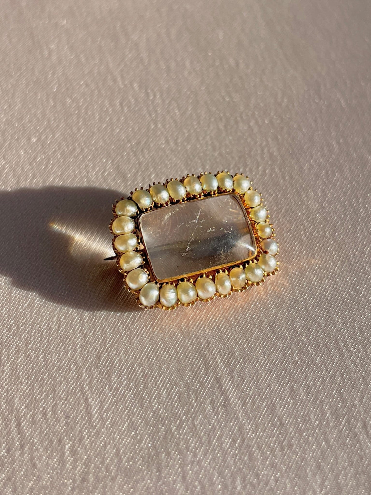 Antique Pearl Mourning Glass Brooch Pendant