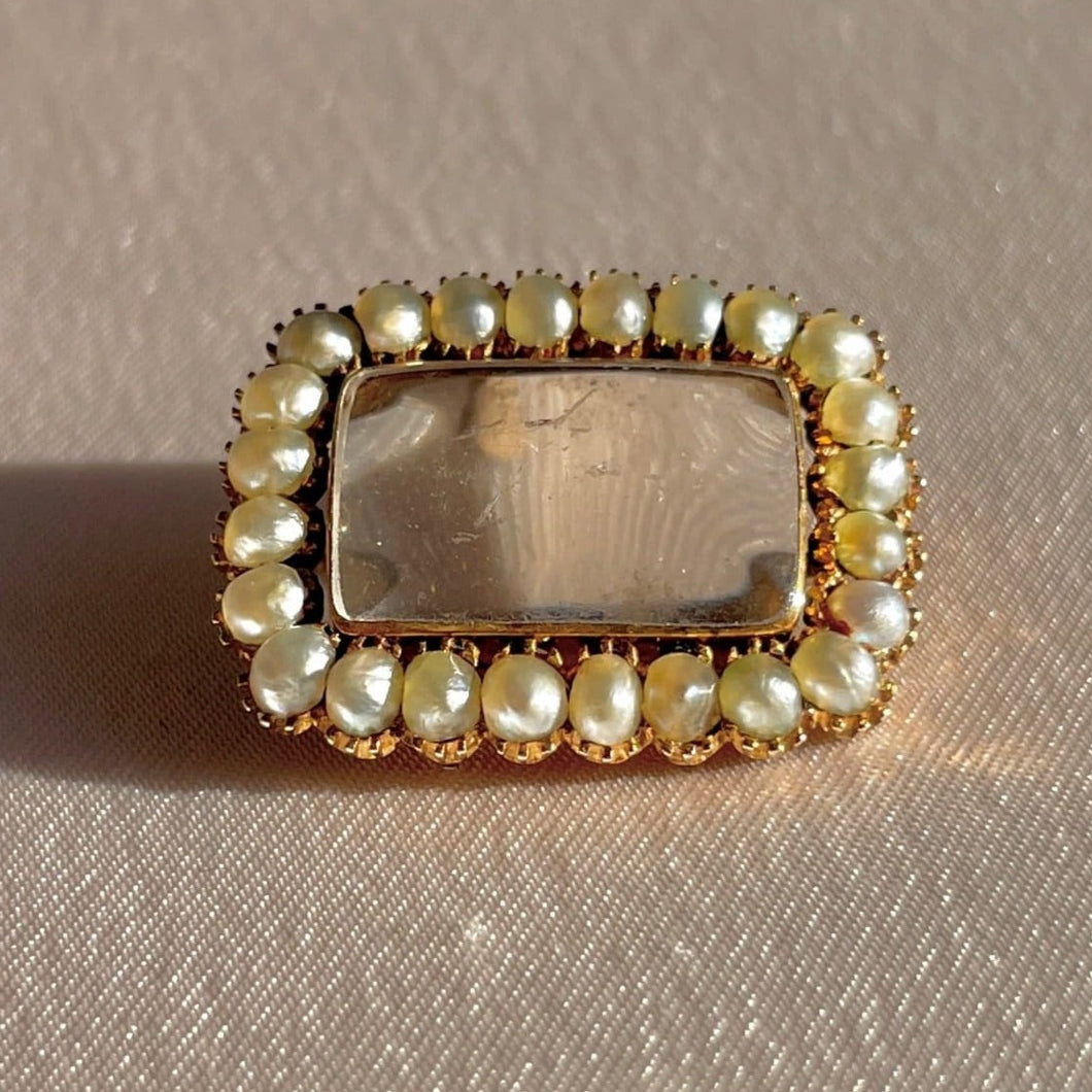 Antique Pearl Mourning Glass Brooch Pendant