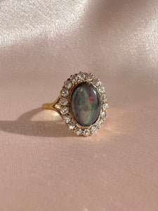 Antique 18k Platinum Opal Diamond Halo Ring 0.60ctw
