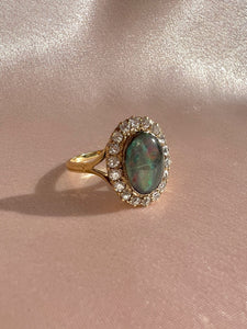 Antique 18k Platinum Opal Diamond Halo Ring 0.60ctw