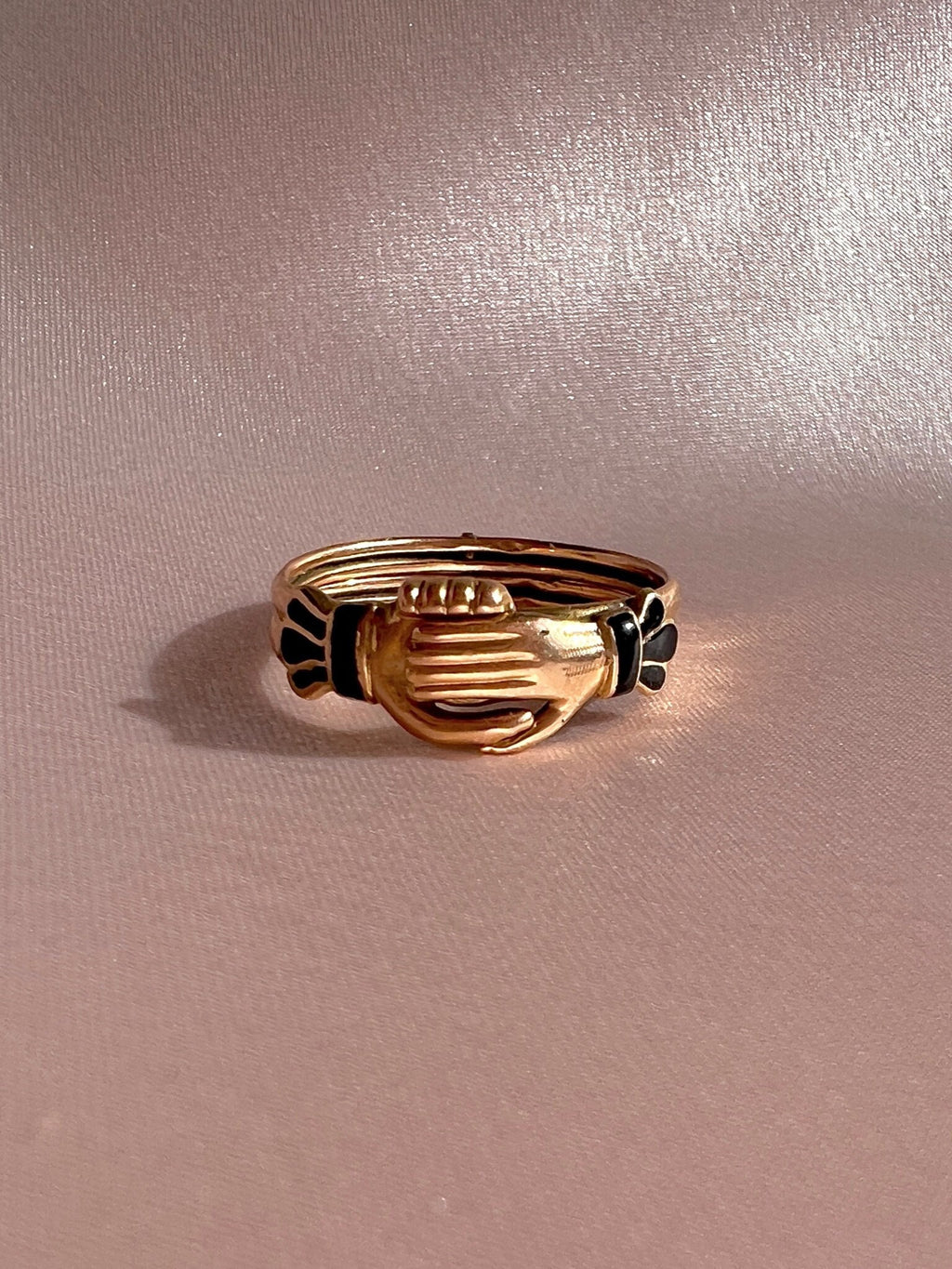 Antique 14k Enamel Mano Fede Gimmel Ring