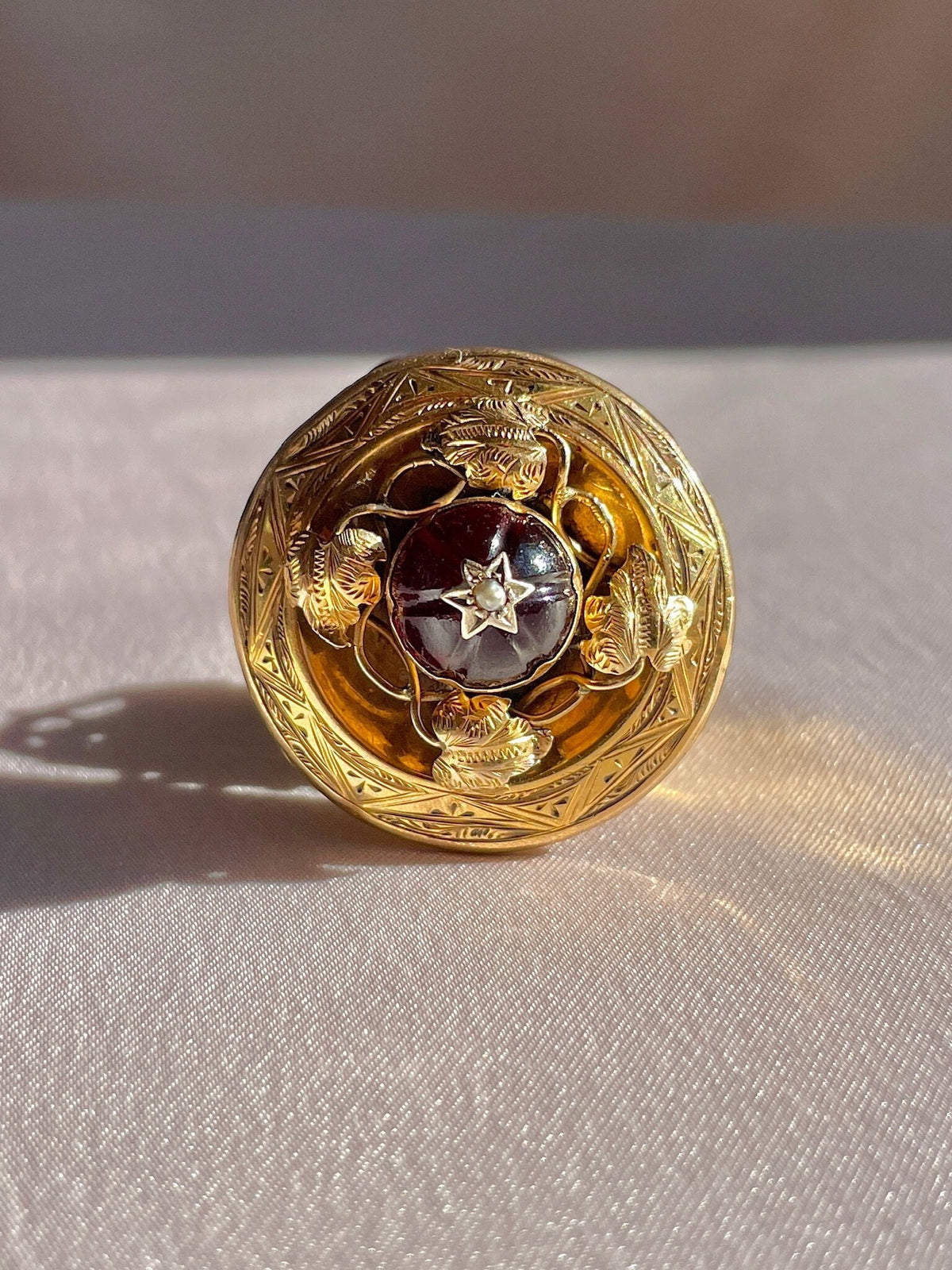 Antique Victorian Mourning Foliate Starburst Pearl Pendant Brooch