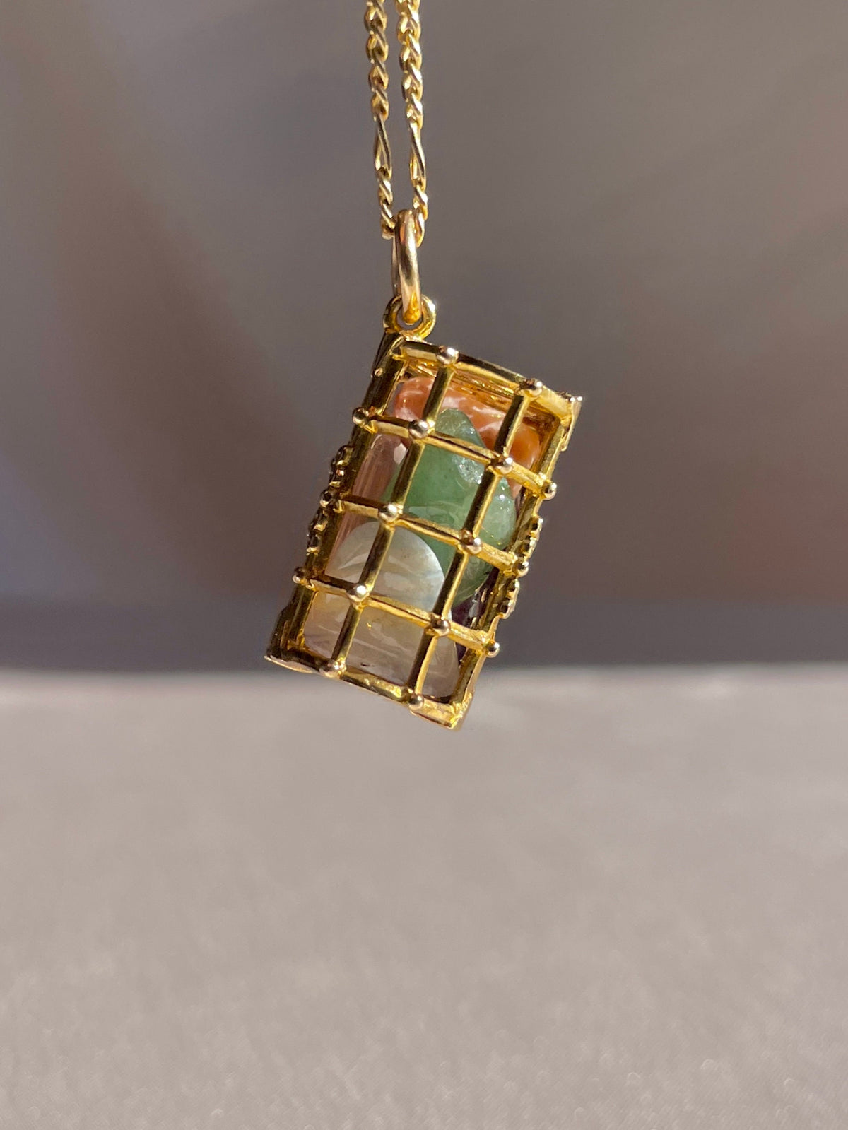 Vintage 9k Gemstone Treasure Chest Pendant 1967