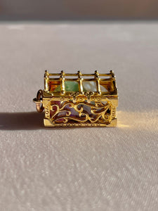 Vintage 9k Gemstone Treasure Chest Pendant 1967