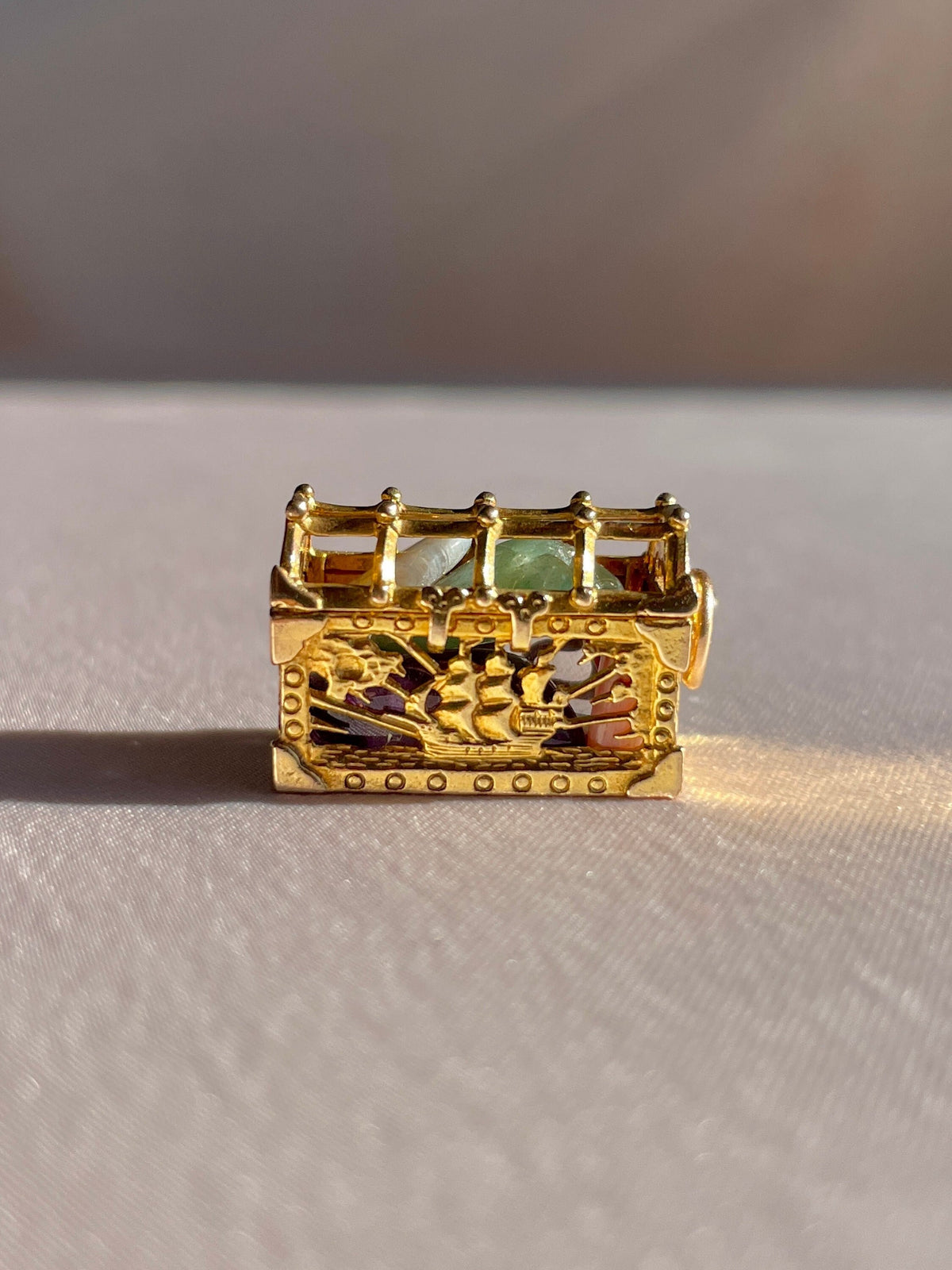 Vintage 9k Gemstone Treasure Chest Pendant 1967