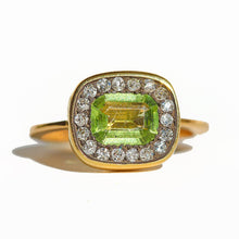Load image into Gallery viewer, Vintage 18k Peridot Diamond Bezel Ring
