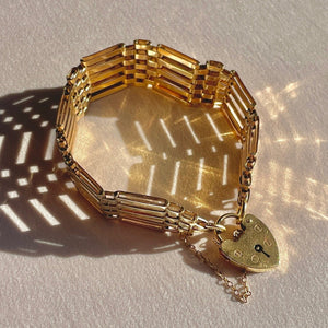 Vintage 9k Heart Padlock Articulated Bracelet