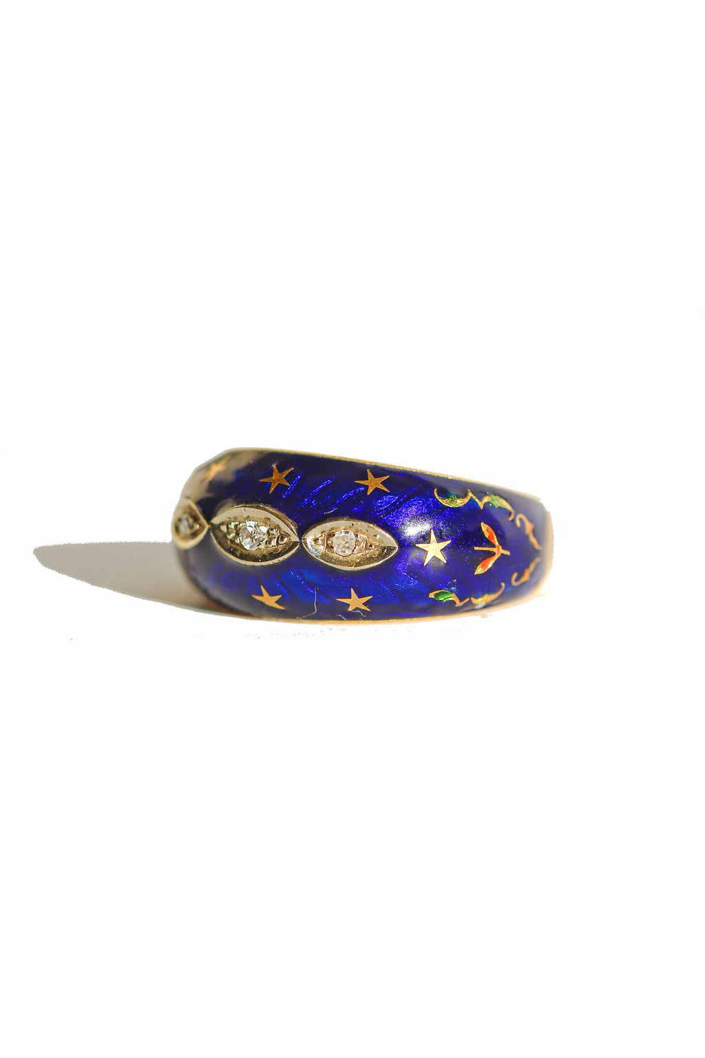 Vintage 18k Diamond Enamel Starry Bombe Ring