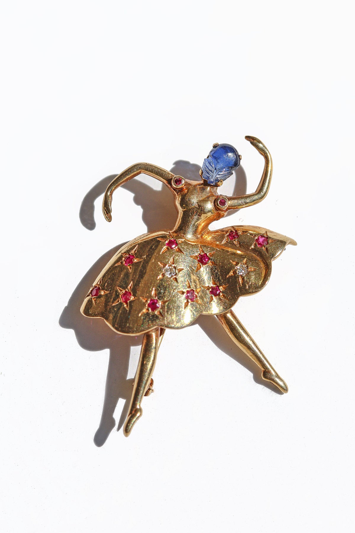 Vintage 14k Ruby Sapphire Diamond Ballerina Starburst Brooch