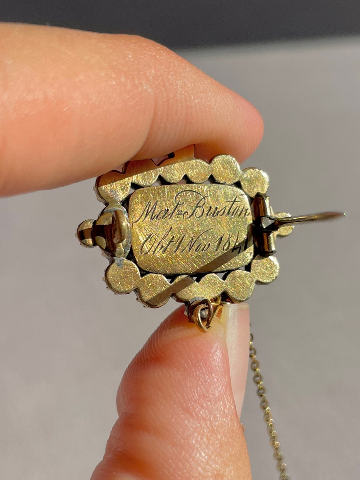 Antique Onyx Mourning Hair Brooch 1841
