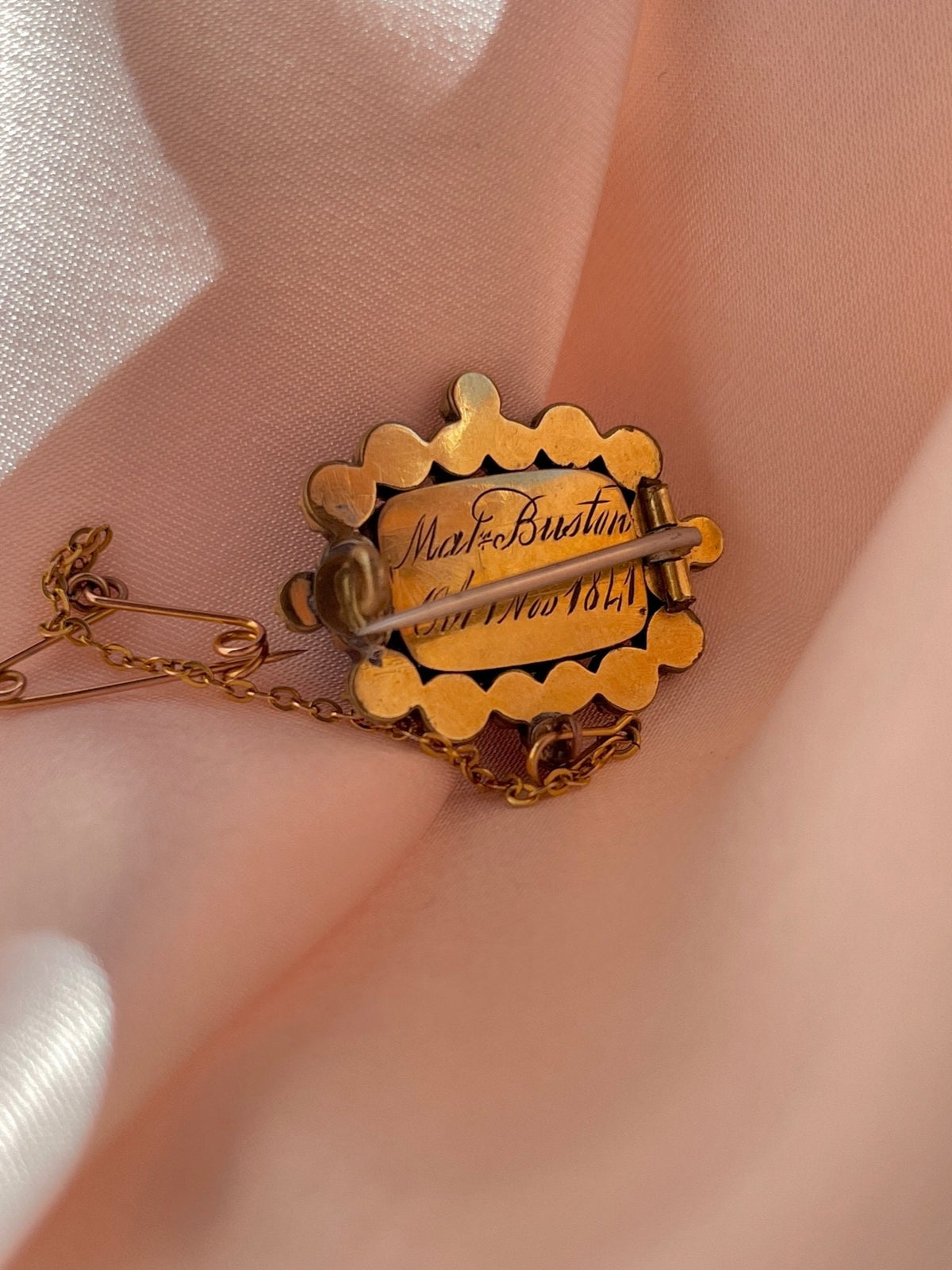Antique Onyx Mourning Hair Brooch 1841