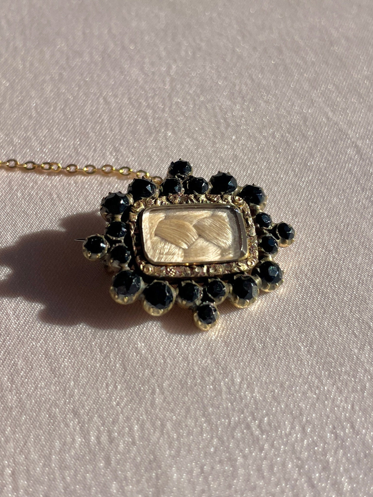 Antique Onyx Mourning Hair Brooch 1841