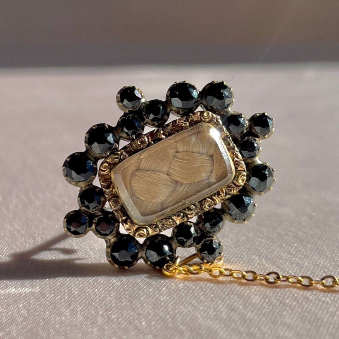 Antique Onyx Mourning Hair Brooch 1841
