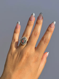 Antique 18k Platinum Opal Diamond Halo Ring 0.60ctw