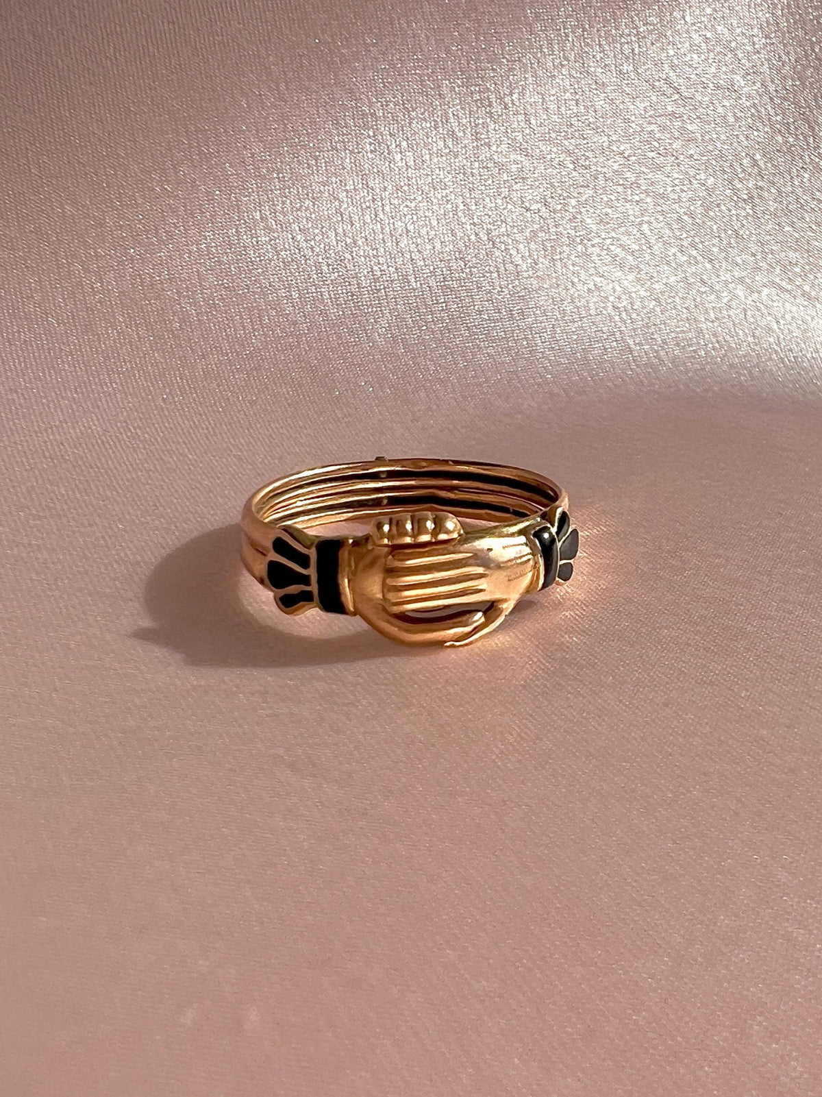 Antique 14k Enamel Mano Fede Gimmel Ring