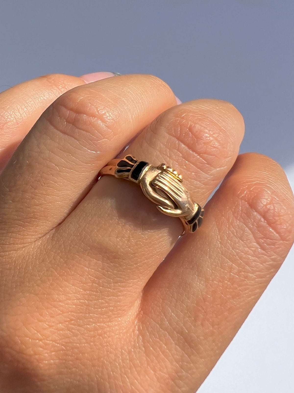 Antique 14k Enamel Mano Fede Gimmel Ring