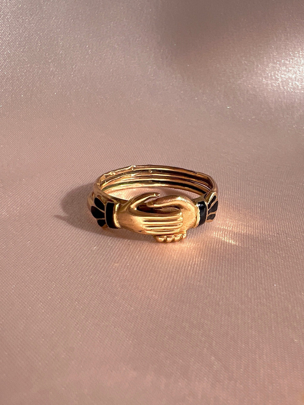 Antique 14k Enamel Mano Fede Gimmel Ring
