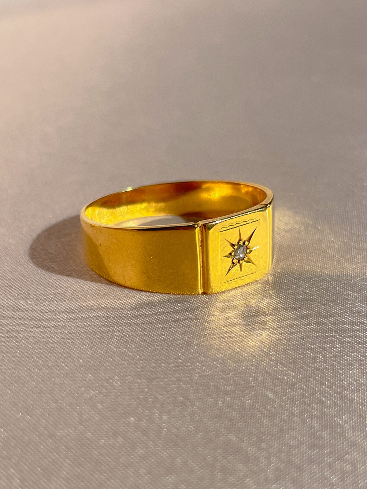 Vintage 18k Diamond Starburst Signet 1937