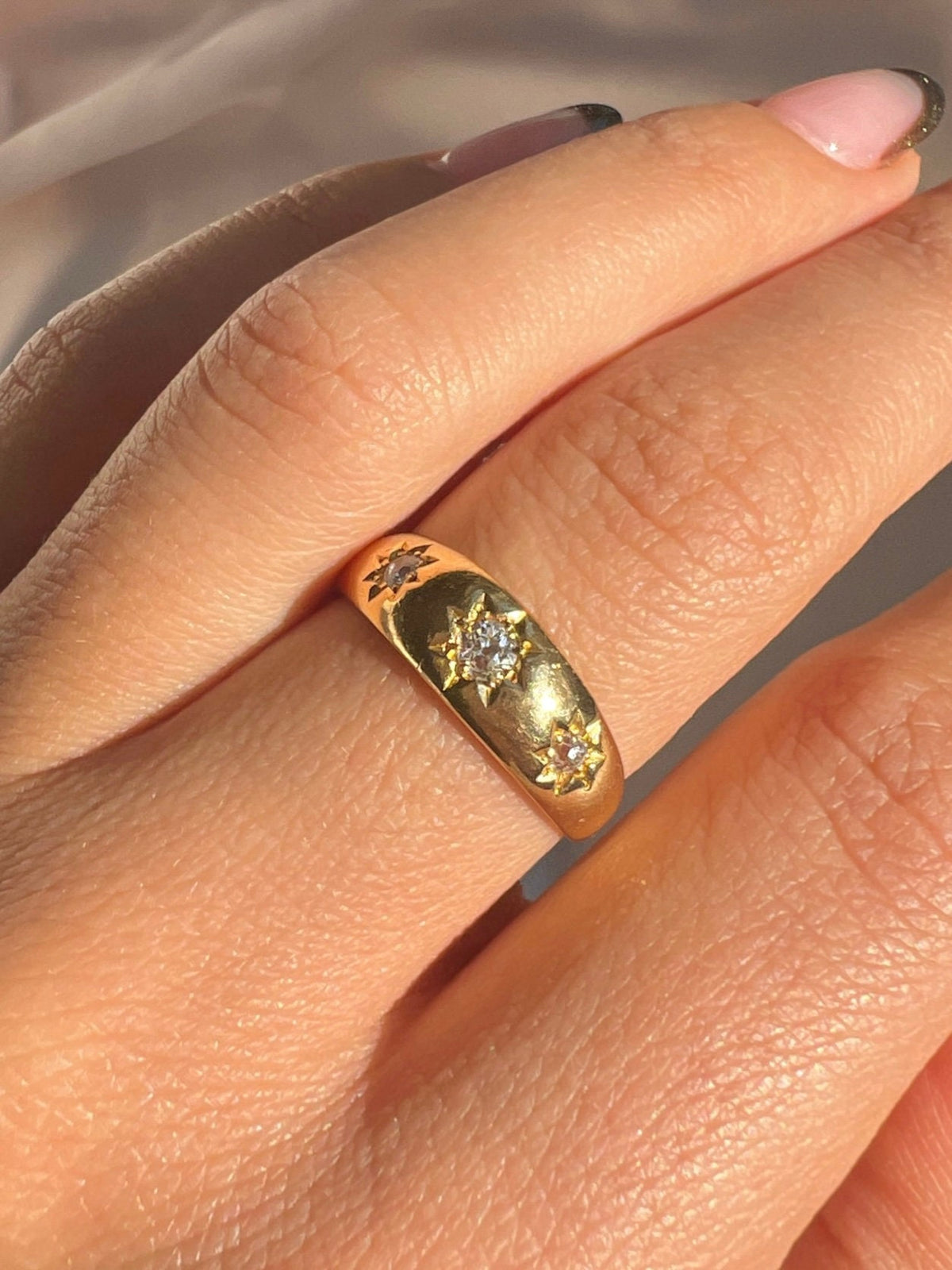 Antique 18k Diamond Starburst Trilogy Ring 1888