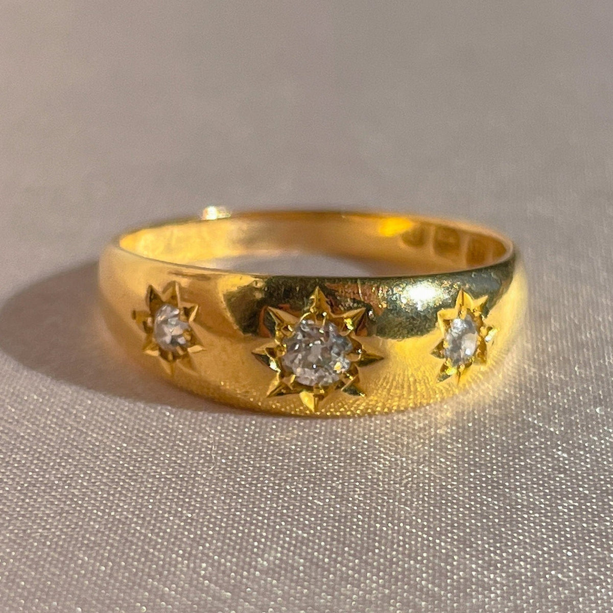 Antique 18k Diamond Starburst Trilogy Ring 1888