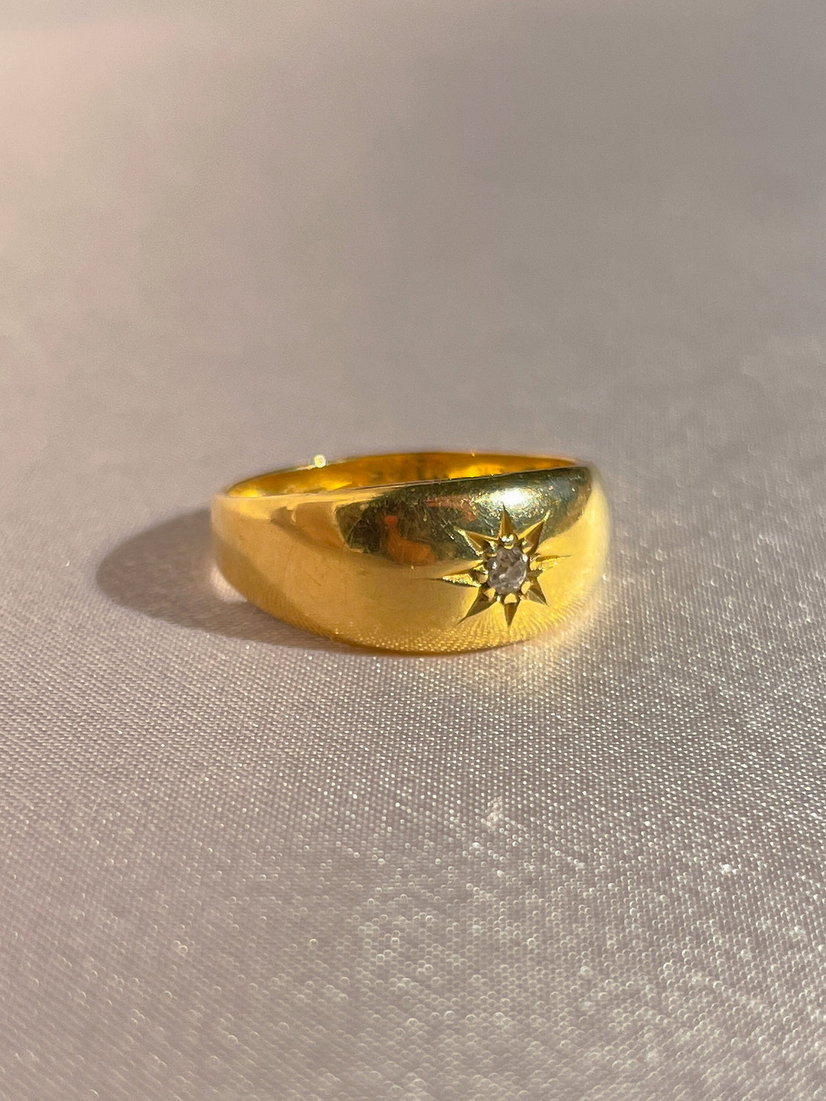 Antique 18k Diamond Starburst Solitaire Engraved Ring 1902