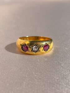 Antique 18k Ruby Diamond Starburst Trilogy 1899