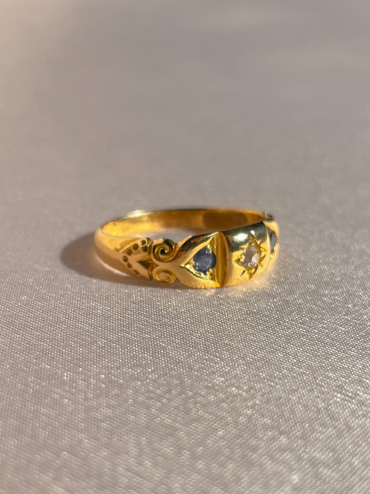 Antique 18k Diamond Sapphire Starburst Edwardian Ring 1906