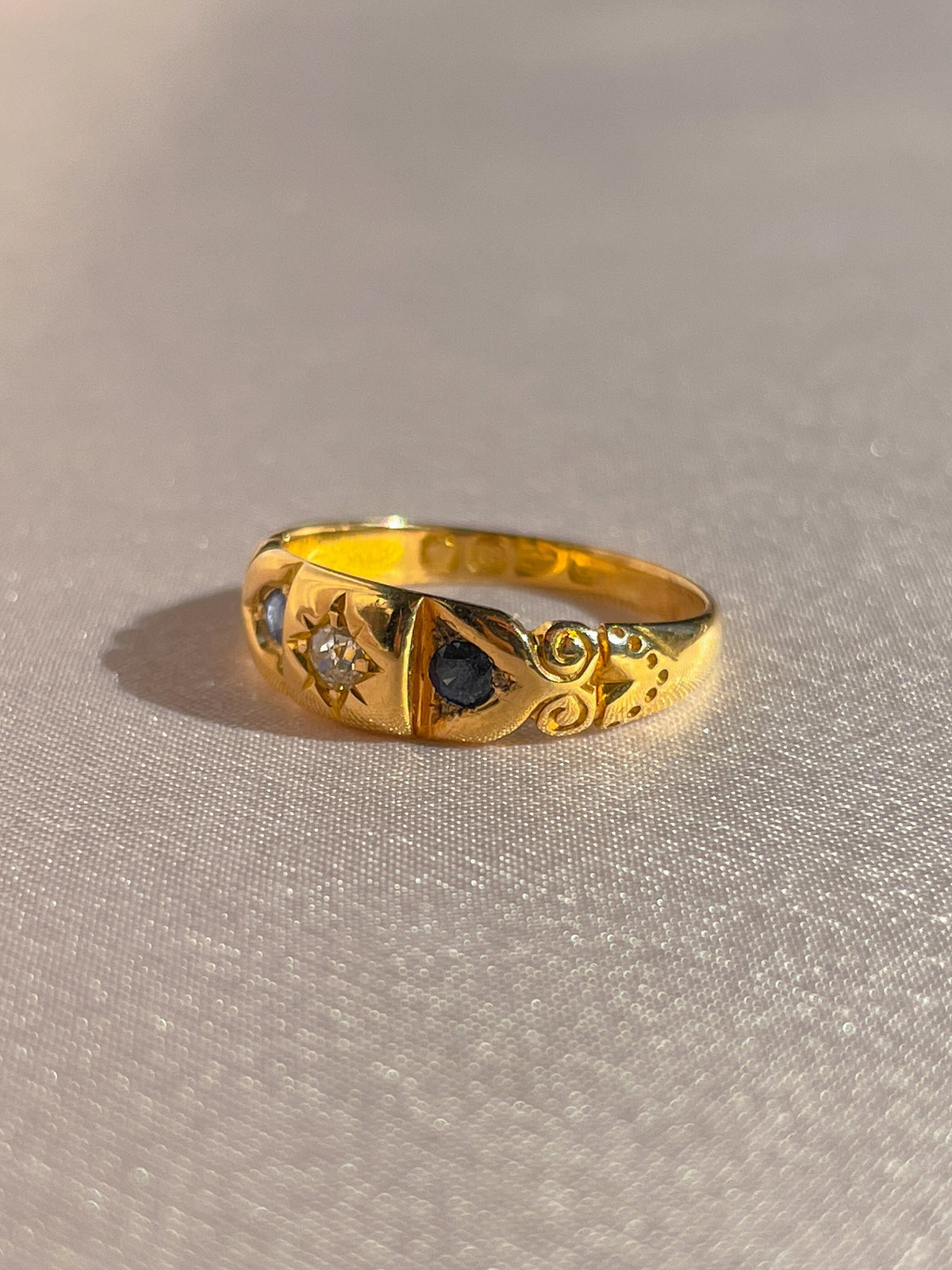 Antique 18k Diamond Sapphire Starburst Edwardian Ring 1906