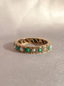 Antique 9k Turquoise Pearl Eternity Band
