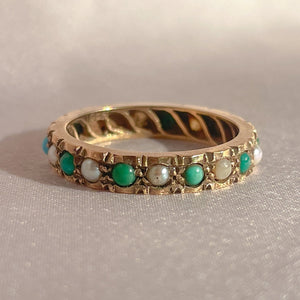 Antique 9k Turquoise Pearl Eternity Band