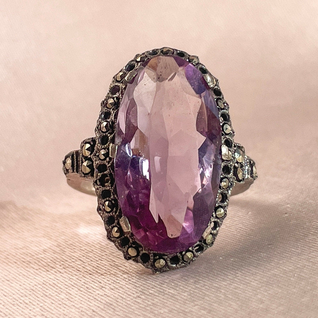 Vintage Amethyst Silver Victorian Gothic Ring