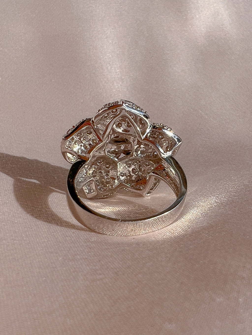 Vintage 14k Diamond Brazilian Flower Pave Ring