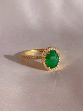 Load image into Gallery viewer, Vintage 14k Emerald Diamond Oval Halo Ring
