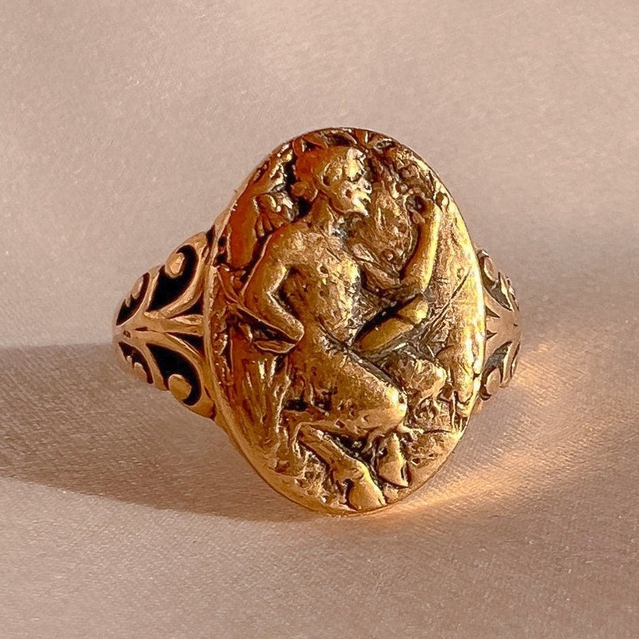 Antique 14k Italian Lucky Phallic Signet Ring