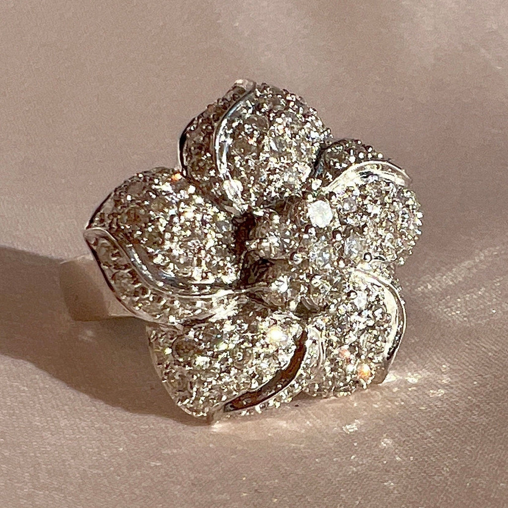 Vintage 14k Diamond Brazilian Flower Pave Ring