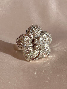 Vintage 14k Diamond Brazilian Flower Pave Ring