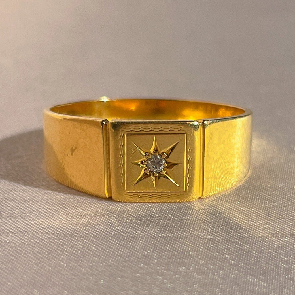 Vintage 18k Diamond Starburst Signet 1937