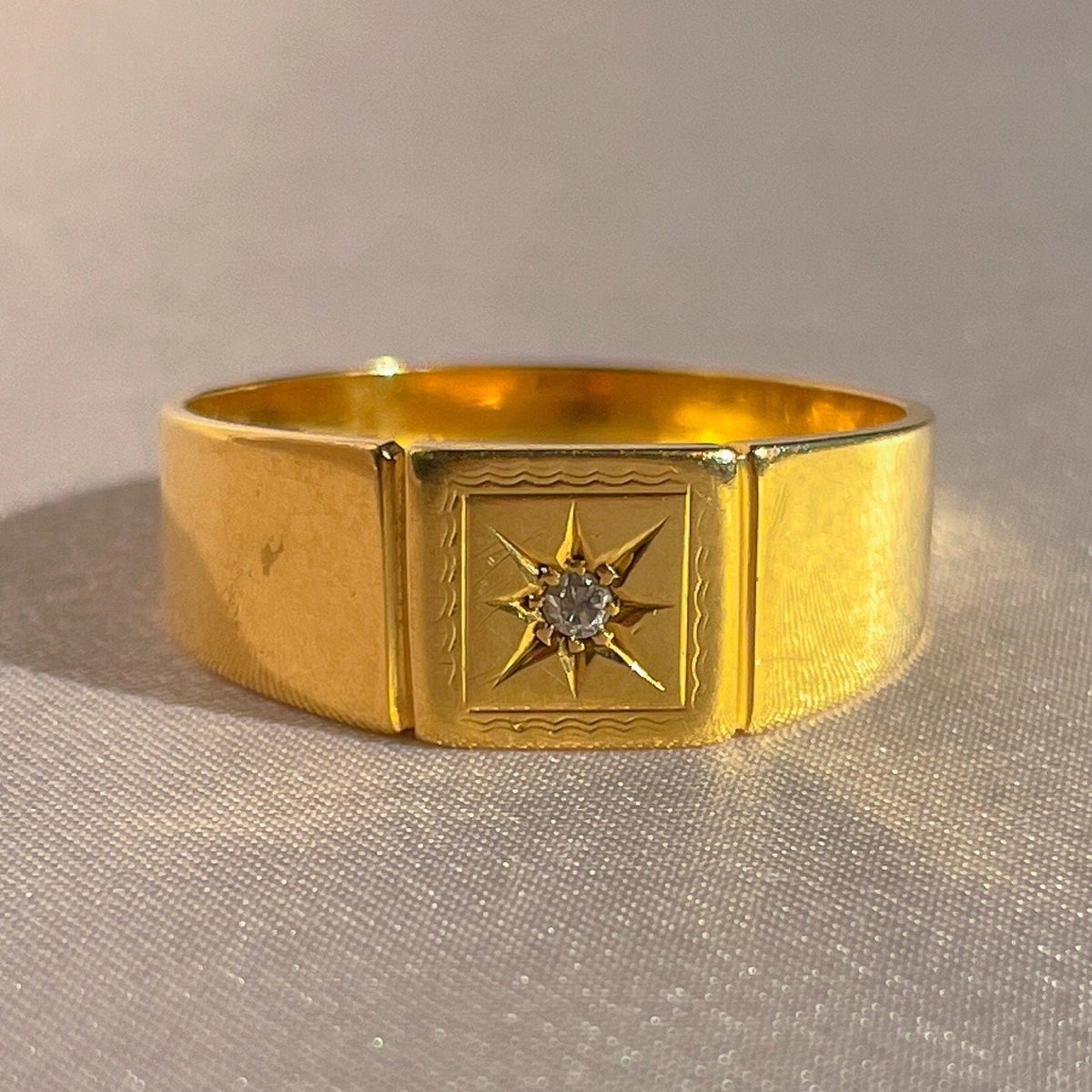 Vintage 18k Diamond Starburst Signet 1937
