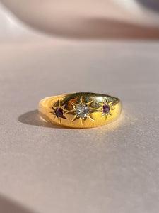 Antique 18k Ruby Diamond Starburst Trilogy 1920