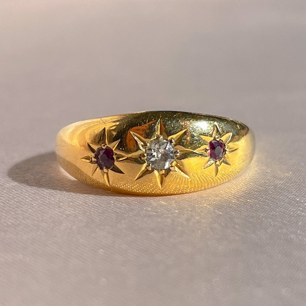 Antique 18k Ruby Diamond Starburst Trilogy 1920