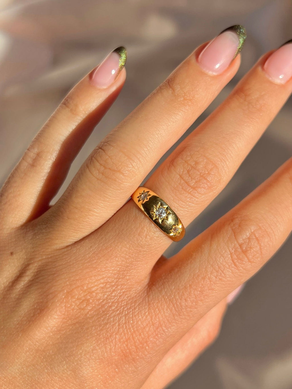 Antique 18k Diamond Starburst Trilogy Ring 1888